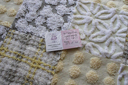 vintage chenille quilt squares, sunshine through clouds, set of 16 grey, white & yellow 6" geometric quilt blocks