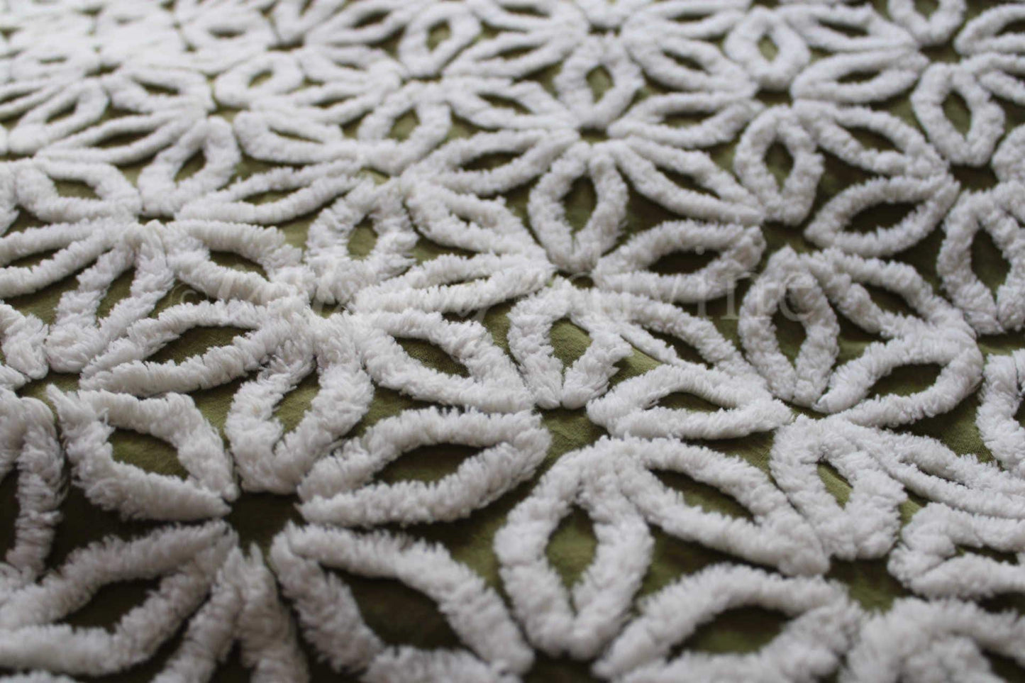 Boho Green Daisy Vintage Chenille Fabric 18x24" Quilt Material