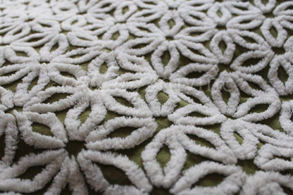 Boho Green Daisy Vintage Chenille Fabric 18x24" Quilt Material
