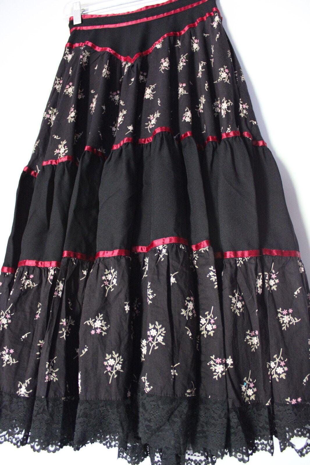 Dark Cottagecore Vtg Clothing Lot: 2 Prairie Dress, 1 Gunne Sax Boho Black Skirt