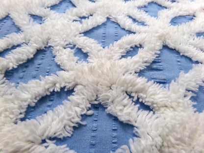 Vintage Blue & White Chenille Fabric, Snowflakes in the Sky, Quilt Material 18" x 24" Piece