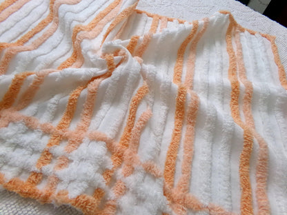 Peach & White Striped Vintage Chenille Fabric, versatile sewing craft quilt material, 18" x 25" piece