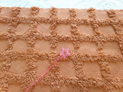 nutmeg pumpkin spice chenille fabric, 21" x 14" boho vintage style sewing material for quilts, crafts in simple windowpane tufted design
