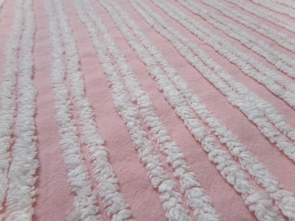 Pink White Double Stripe Vintage Chenille Bedspread Fabric Cottage Chic 14x24" Piece