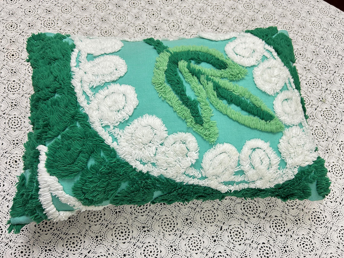 Botanical Green Vintage Chenille PIllow Cover, Rectangle 12x16" Design