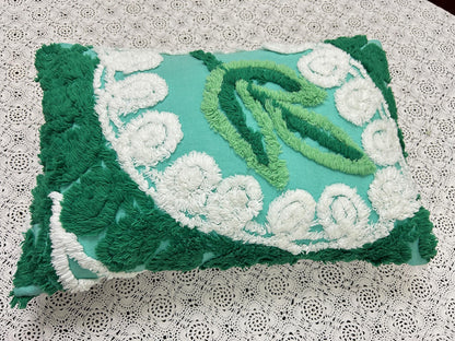 Botanical Green Vintage Chenille PIllow Cover, Rectangle 12x16" Design