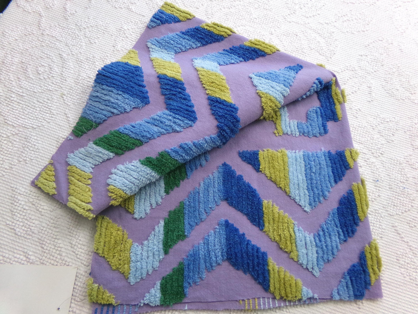 boho Southwestern vintage chenille fabric, optic Aztec design, 21" x 24" piece of hippie cotton sewing material for pillows, quilts