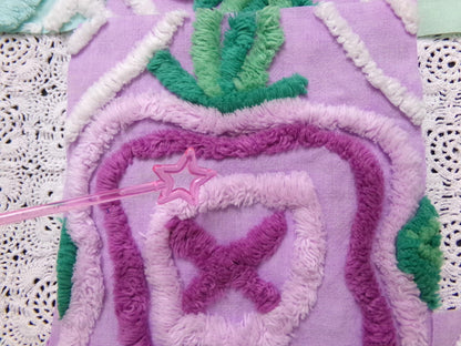 fabulous flowers vintage chenille fabric squares, set of 16 lavender green quilt blocks 6" ea