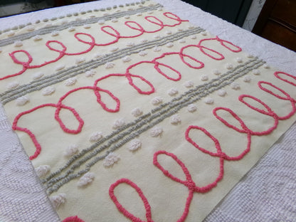 doodle dots vintage chenille bedspread fabric, yellow & red quilt sewing material, 23" x 21" piece
