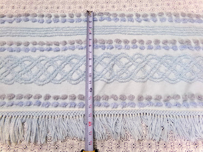 cool blue grey vintage chenille bedspread fabric boho fringe 13x36" cabin crafts