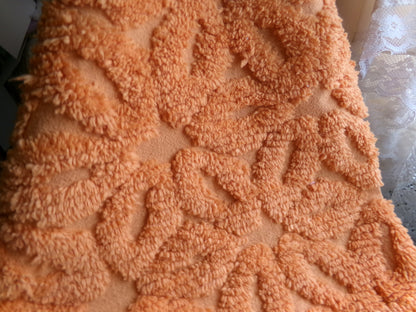 Orange Daisy Vintage Chenille Fabric 17x24" Pc, 1970s Flower Power Boho Style