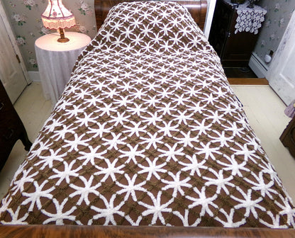 Vintage Chenille Bedspread: Chocolate Cookies Brown Full Size Cotton Bedding