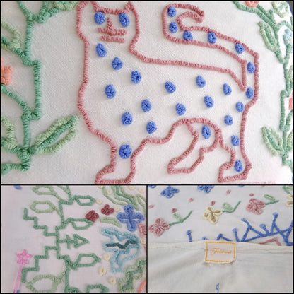 Vintage Boho Chenille Bedspread, Rare Folk Art Fieldcrest Needletuft Tribal Design, Full Size Cotton Bedding