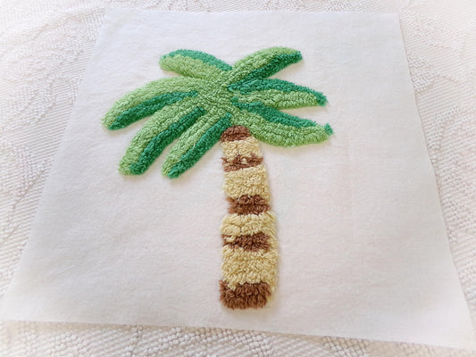 palm tree chenille fabric square, vintage tropical Florida fun novelty sewing material for pillow & quilt designs, 12" inch block