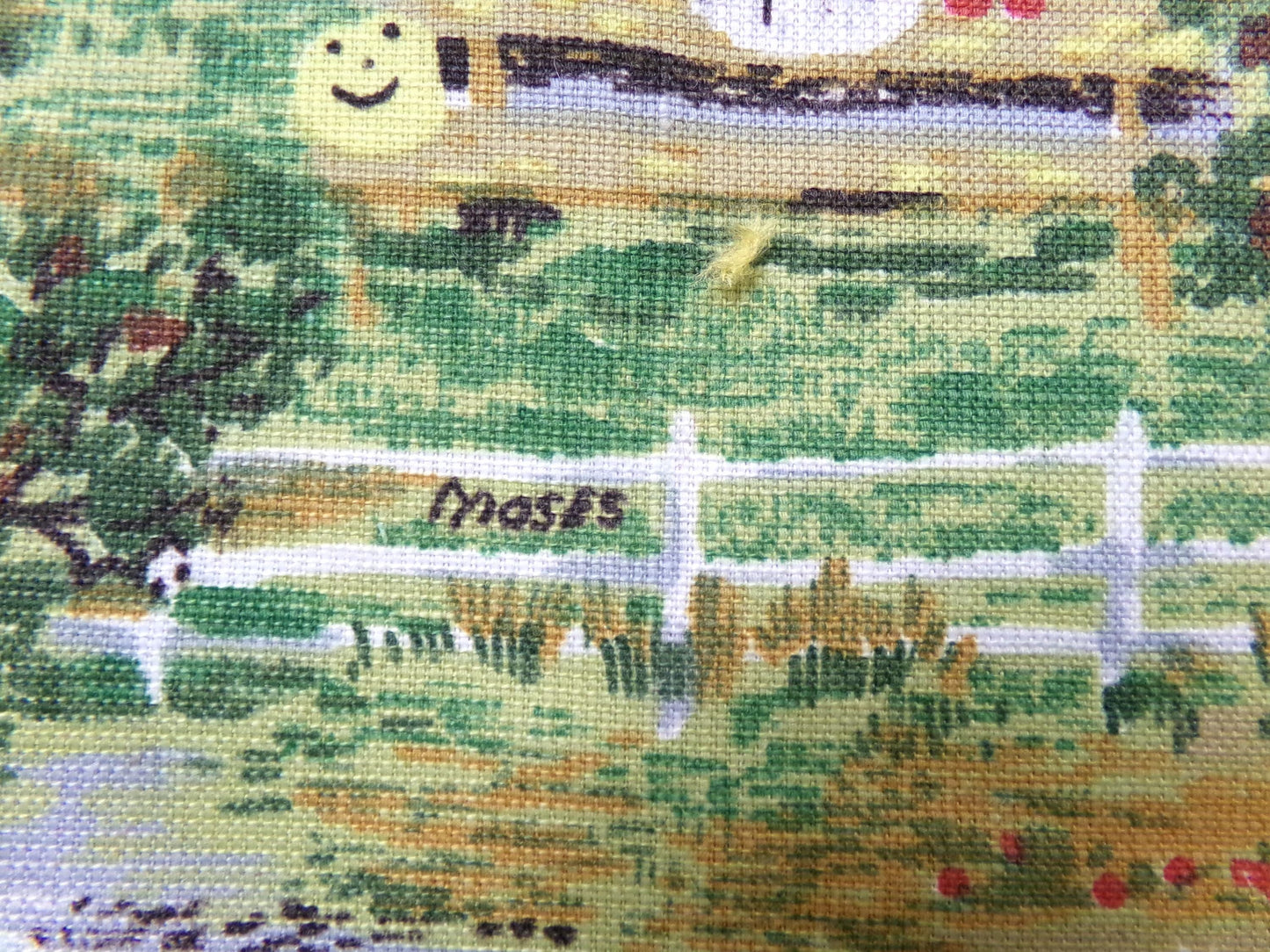 Grandma Moses HALLOWEEN Vintage Barkcloth Fabric, Midcentury Rustic Spooky Scene, 17" x 23"