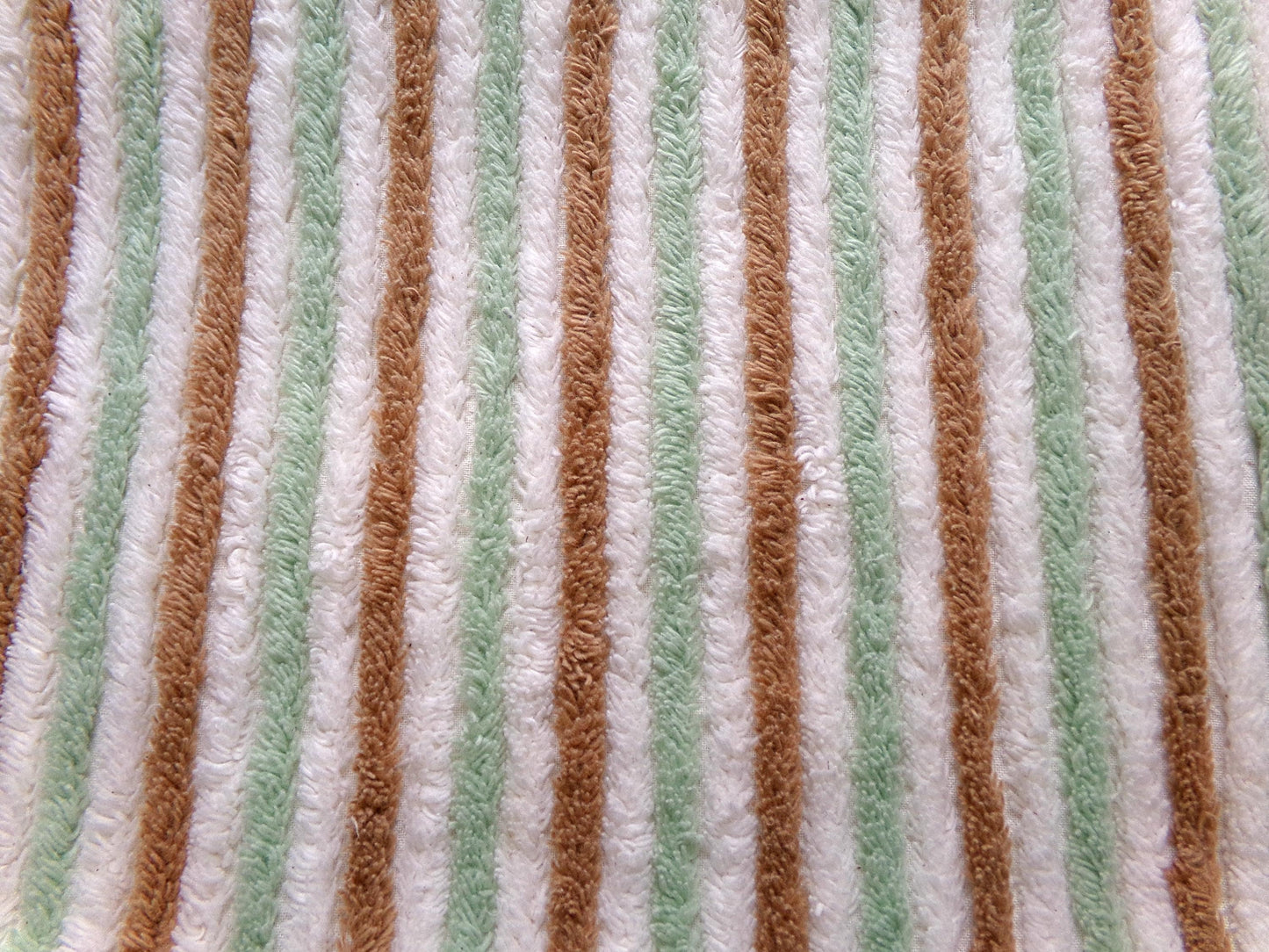 vintage striped chenille fabric in cocoa puff & mint green velvety soft stripes, 18" x 24" cut piece