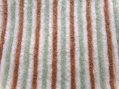 vintage striped chenille fabric in cocoa puff & mint green velvety soft stripes, 18" x 24" cut piece