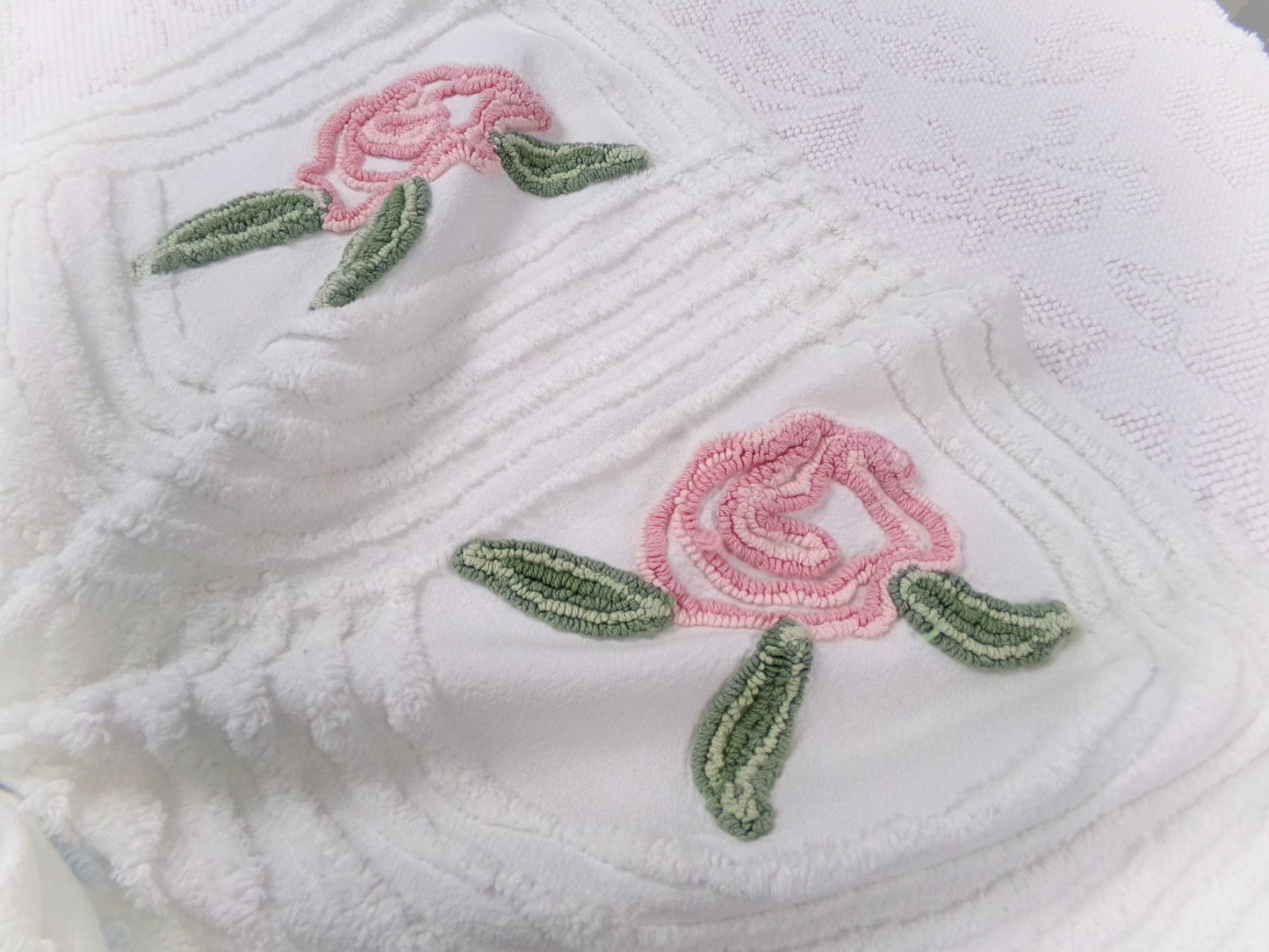 Cottage Rose Vintage Chenille Fabric Quilt Material, 26" x 23" piece