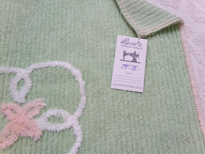 Soothing Mint Green Vintage Chenille Fabric Pink Lily Bow, 17" x 18"