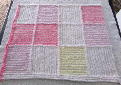 pink & white quilt style vintage chenille fabric, 25" x 20" piece of sewing material for pillows, crafts
