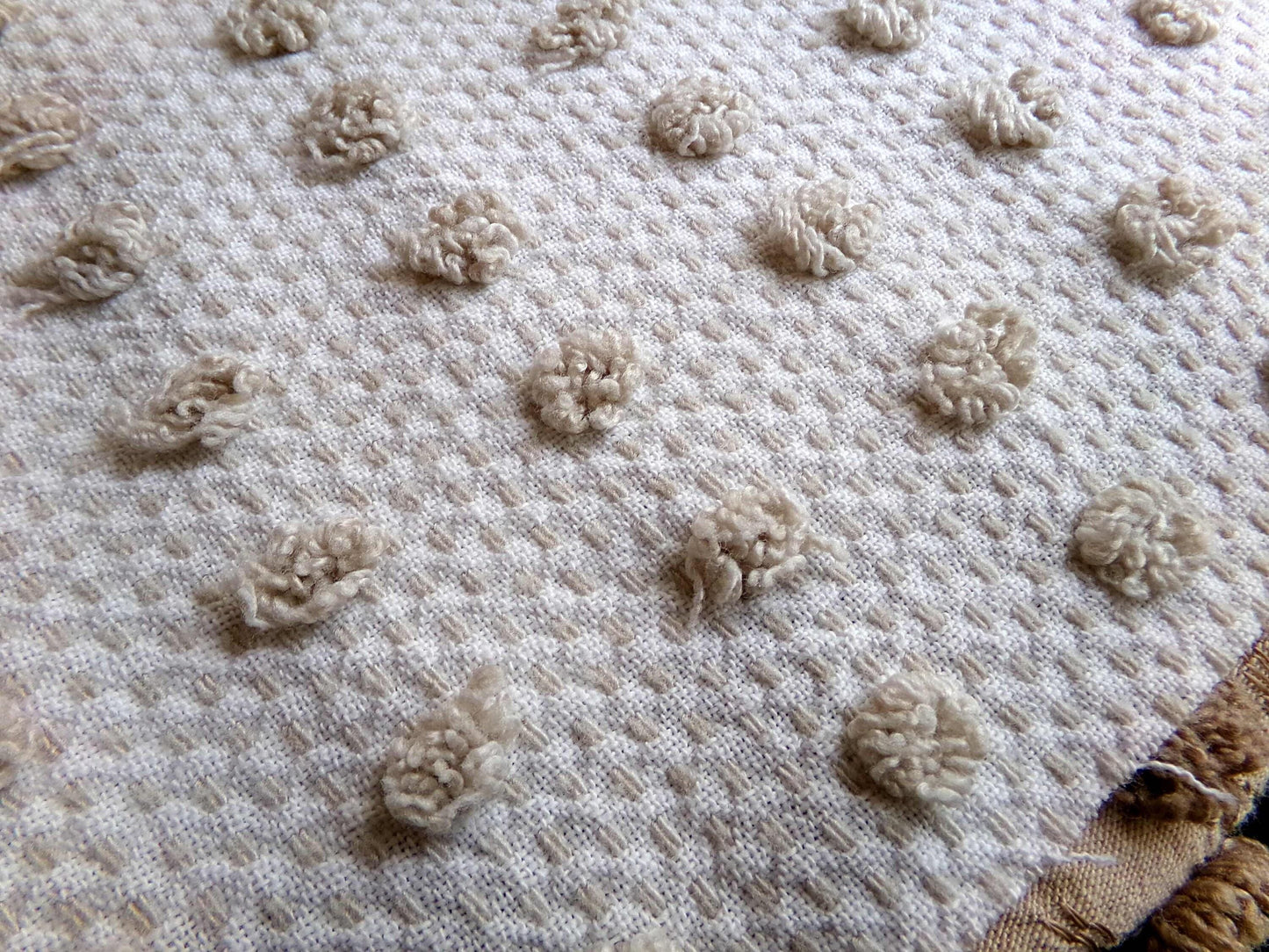 Sand Dune Vintage Chenille Fabric, Cute Dots on a Woven Sandy Brown & White Bkgd, 18" x 24" Inch Piece, Neutral Color