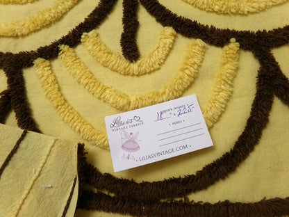 Vintage Chenille Bedspread Fabric Yellow Brown Swag Scallop 18x22.5" Piece Quilt Sewing Material