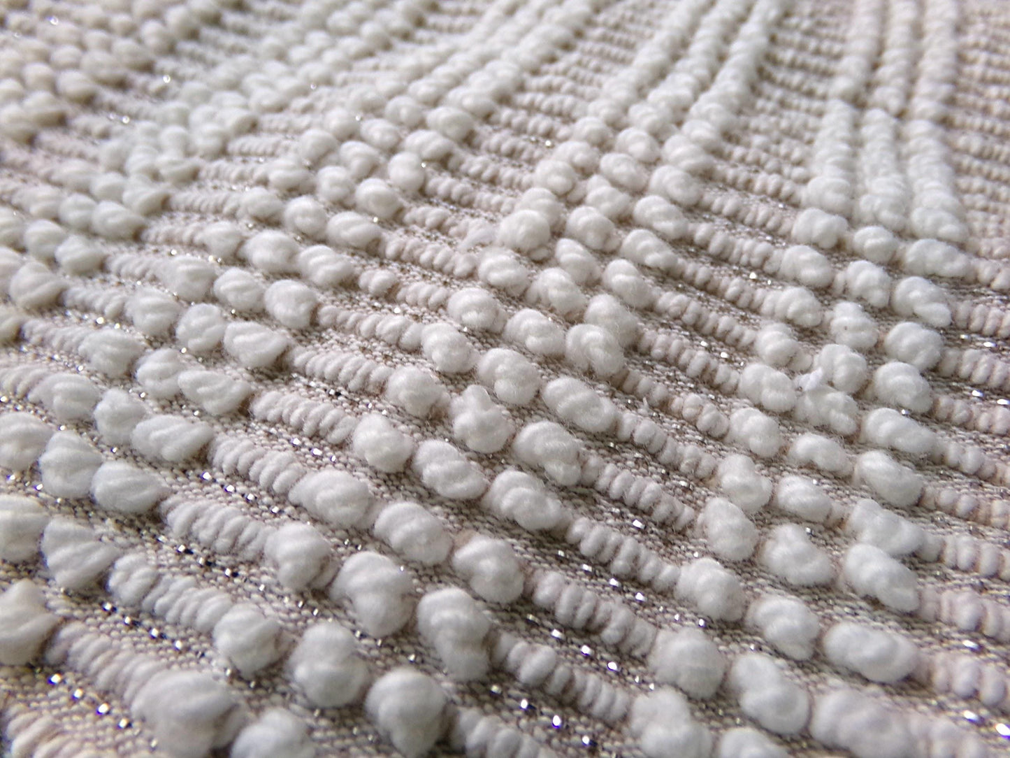 Chic Mocha Vintage Chenille Fabric Silver Lurex & White Pearl Pops 20" x 24"