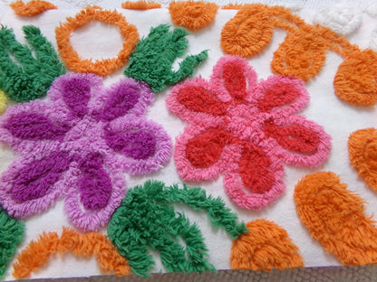 citrus floral vintage chenille bedspread fabric, orange & white quilt material, 16" x 25"