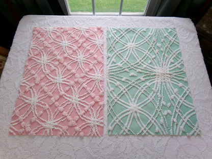 Vintage Chenille Fabric Set in Jade Green & Rose Pink, 2 Piece Bundle 12" x 18" each | Stash Builder for Fiber Arts, Quilting