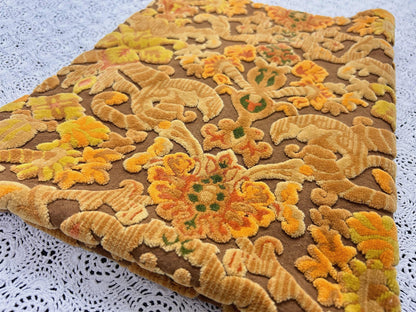 Vintage Cut Velvet Fabric, Copper Brown Boho Tapestry Style Chenille Material 31x21"