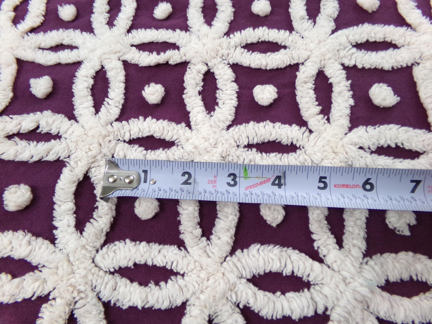 Vintage Chenille Fabric, Mulberry Snowdrops 18" x 24" Piece of Geometric White Tufted Cotton Sewing & Quilt Material