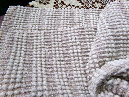 Chic Mocha Vintage Chenille Fabric Silver Lurex & White Pearl Pops 20" x 24"