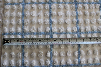 coastal blue & white vintage chenille fabric, puffy textured pops, 12" x 18" cut piece
