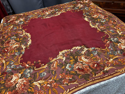 Vintage Ralph Lauren Silk Scarf Burgundy Wine Rose Floral Baroque Scroll Border