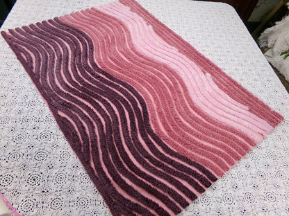 Triple Ripple Vintage Pink Chenille Bedspread Fabric Frosted Tufts 18x24" Quilt Piece