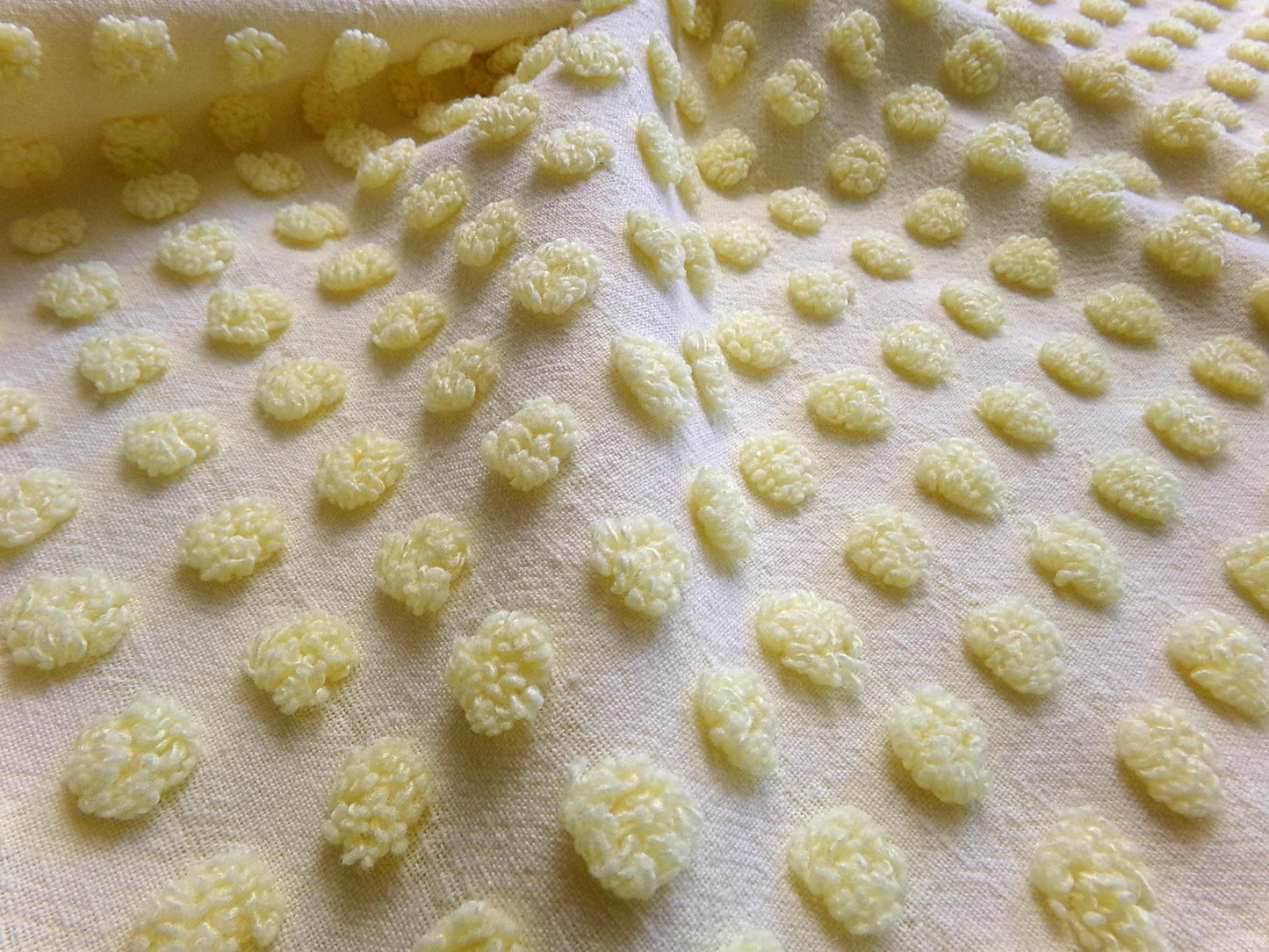 Happy Little Pops Vintage Chenille Material, Cheerful Yellow Nubby Popcorns Fabric, 18" x 34" inch Piece, Uplifting in Handmade Quilts