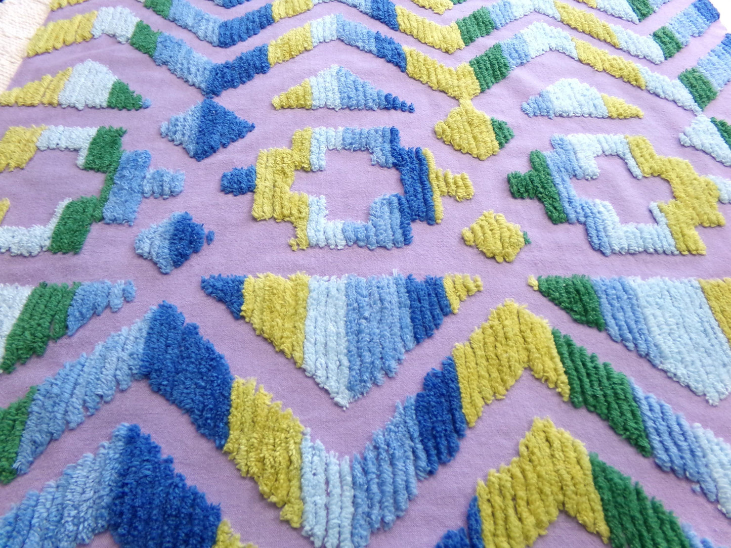 boho Southwestern vintage chenille fabric, optic Aztec design, 21" x 24" piece of hippie cotton sewing material for pillows, quilts