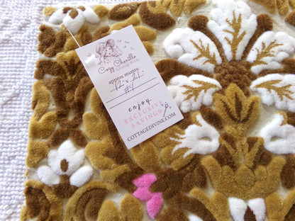 lux caramel chocolate cut velvet fabric, vintage Bates tapestry chenille, 12" x 21" inch piece, ideal sewing material for bags