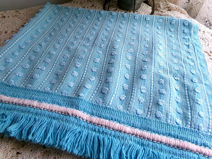 Vintage Chenille Fabric, Cute Woven Dot Dash Design, 24" x 18" inch piece, Great Quilt Material