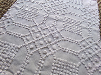 celestial white vintage chenille fabric, vintage geometric piece of cotton sewing material for quilts, pillows, wall hangings, 23" x 28"