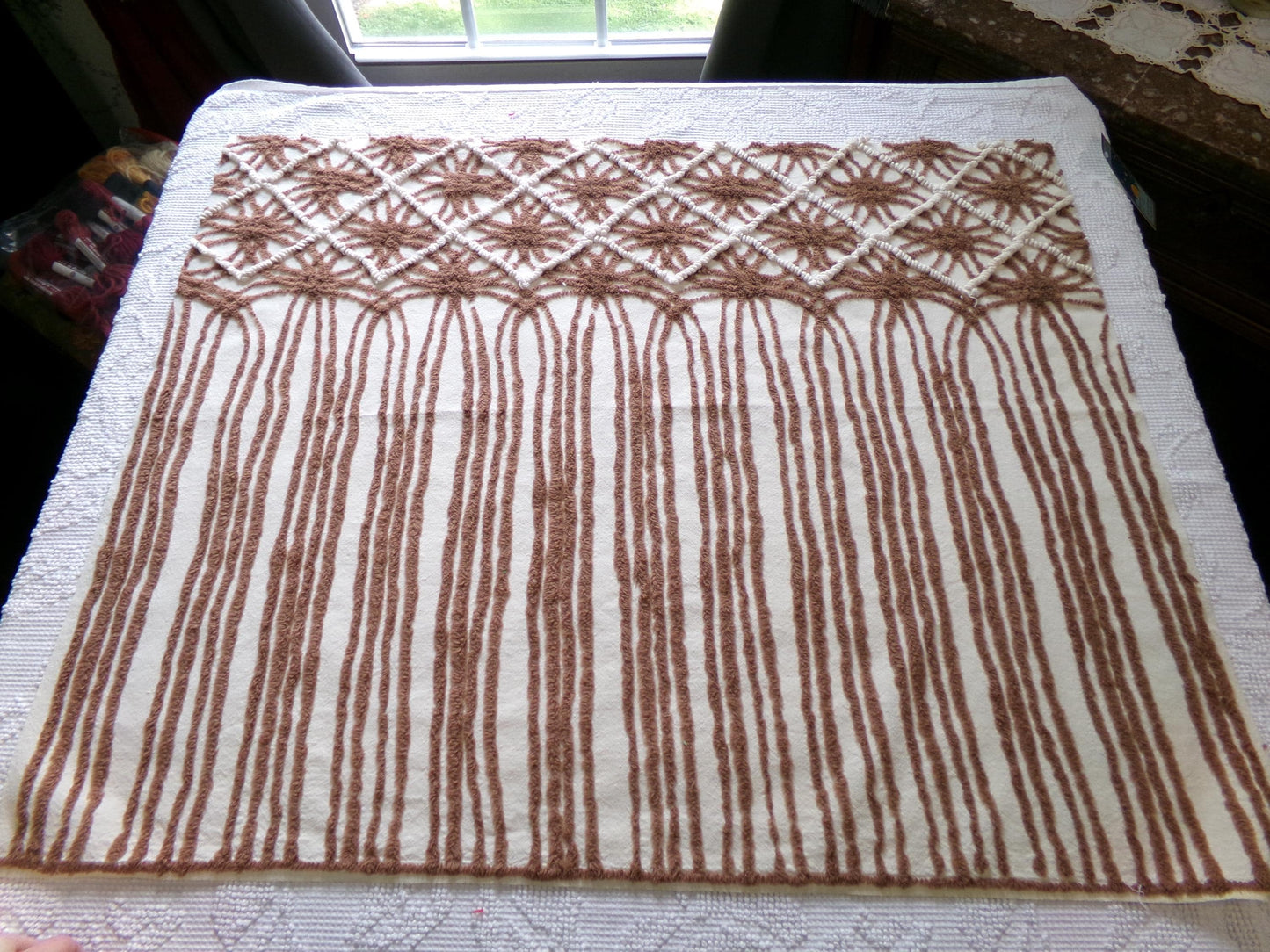 vintage brown chenille fabric: shabby mocha chocolate & vanilla cream piece great for quilting, crafts, 23" x 30"