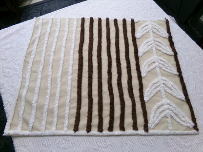 mocha leaf stripe vintage chenille fabric: contrast brown & white striped design, 20" x 24" sewing material for quilting, crafts