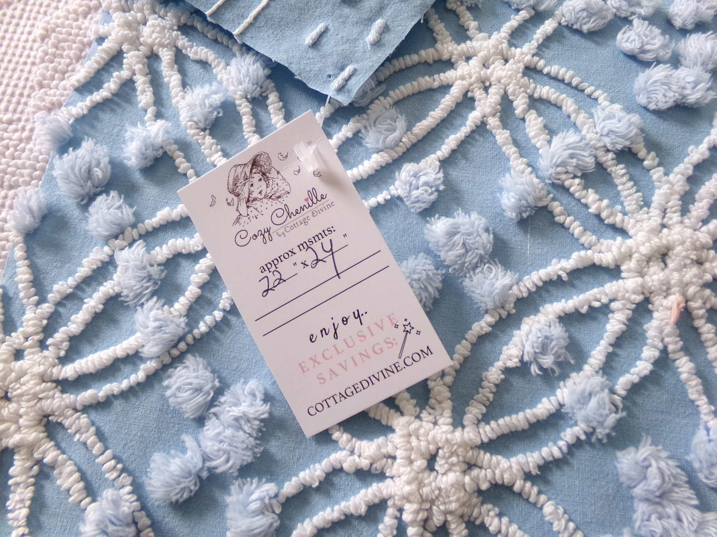 coastal blue vintage chenille fabric, popular beach vibes 22" x 24" inch piece of cotton quilt material for sewing & crafts