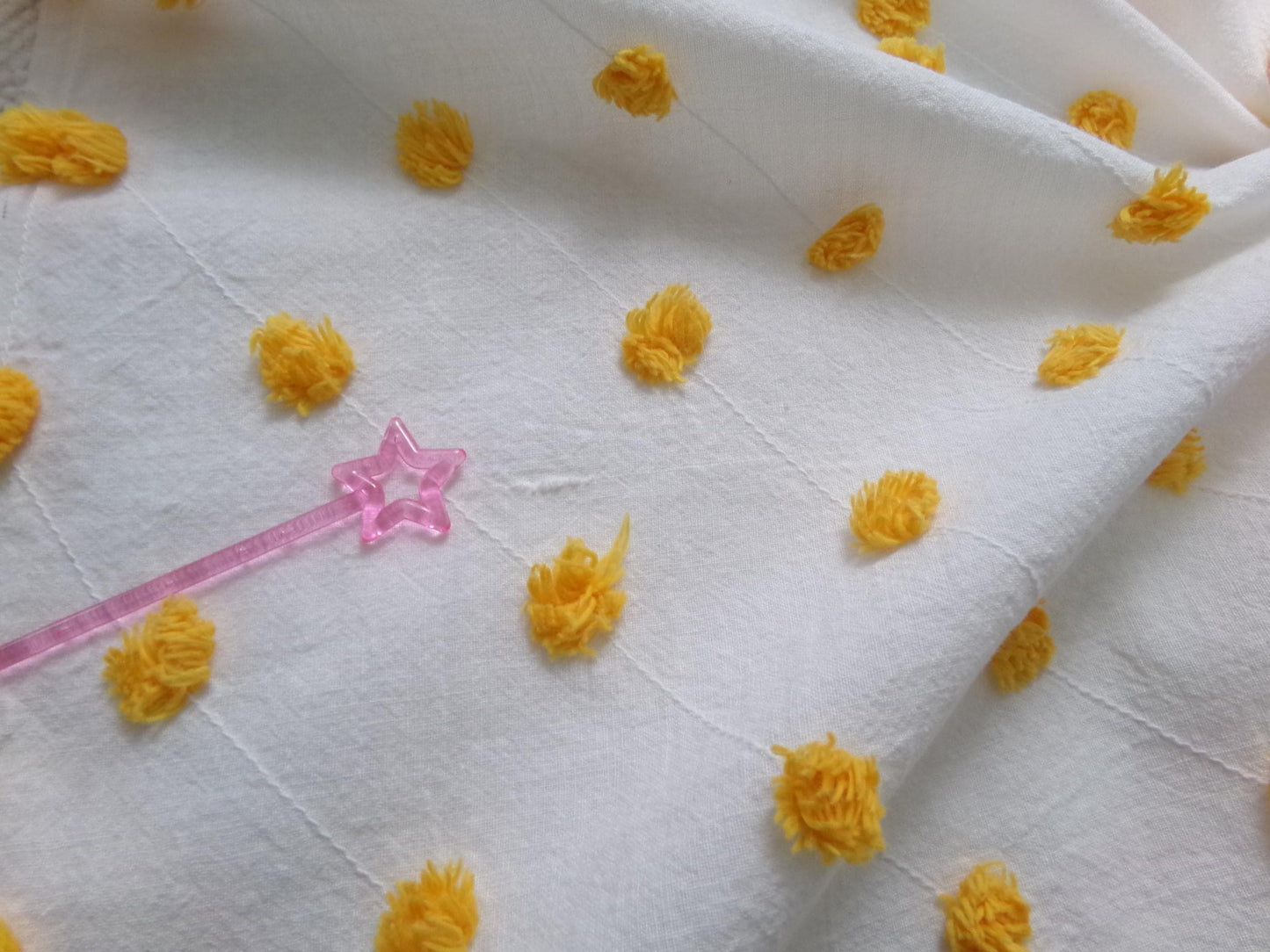 Little Golden Dots Vintage Chenille Fabric, tufted pops lightweight sewing craft quilt material, 18" x 24" piece