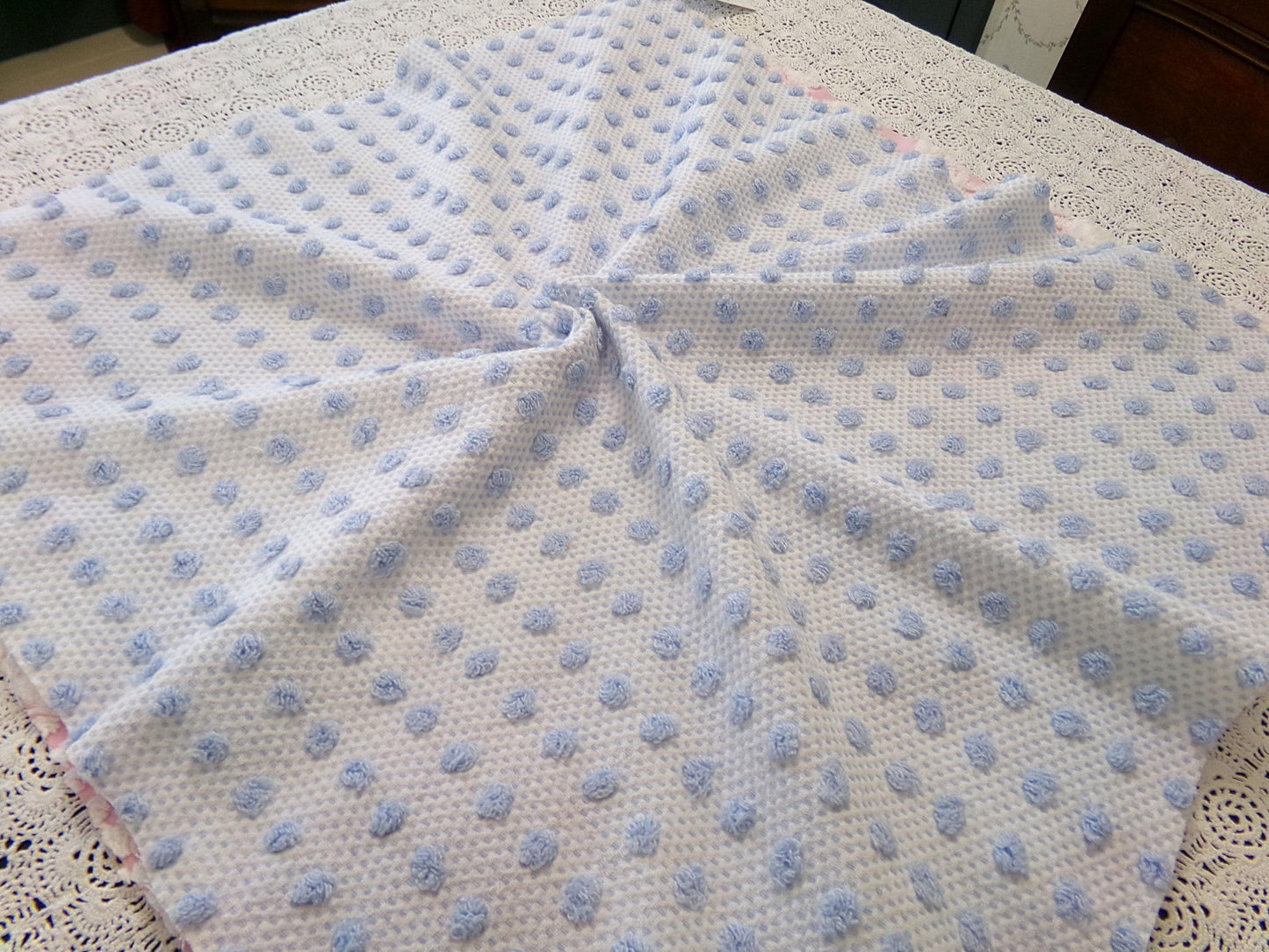 Bubble Pop Blue Woven Vintage Chenille Fabric, 21" x 23" Piece Coastal Beach Quilt Material
