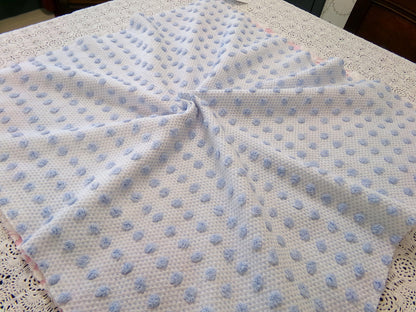 Bubble Pop Blue Woven Vintage Chenille Fabric, 21" x 23" Piece Coastal Beach Quilt Material