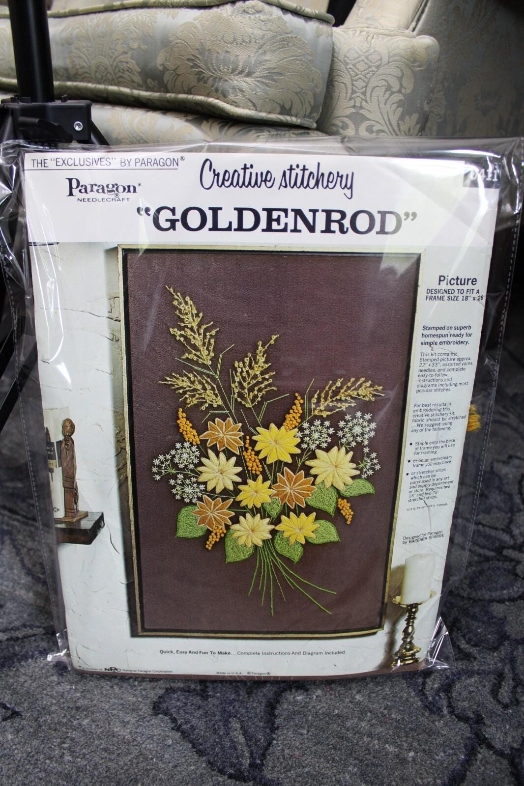 GOLDENROD Crewel Embroidery Kit Boho Hippie Floral Vintage Paragon Stitchery 0411