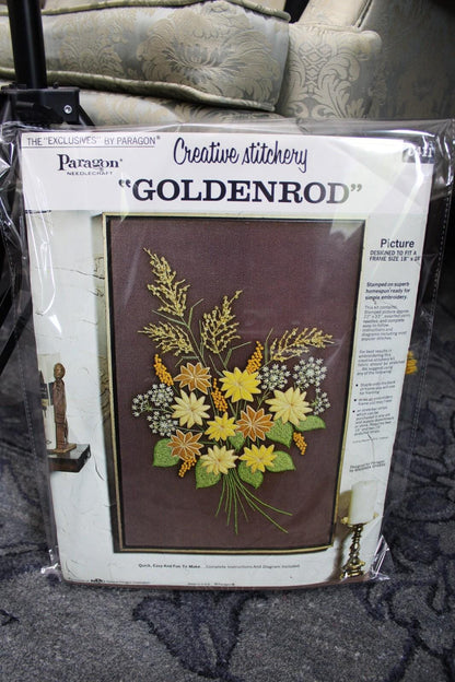GOLDENROD Crewel Embroidery Kit Boho Hippie Floral Vintage Paragon Stitchery 0411