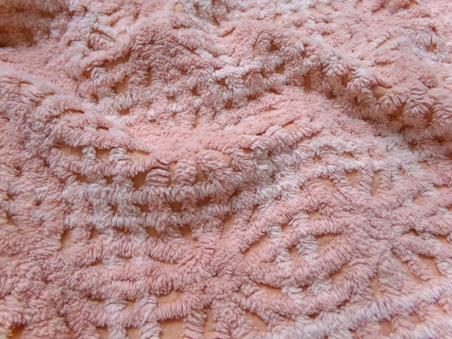 Vintage Chenille Fabric 14 x 19" Blush Pink Starburst Geometric Quilt Material