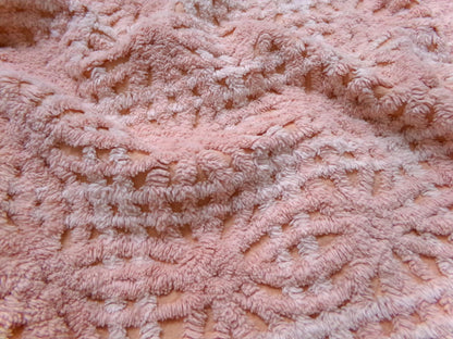 Vintage Chenille Fabric 14 x 19" Blush Pink Starburst Geometric Quilt Material